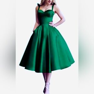 Elegant Emerald Green Satin Dress Holiday Dress Christmas Parties